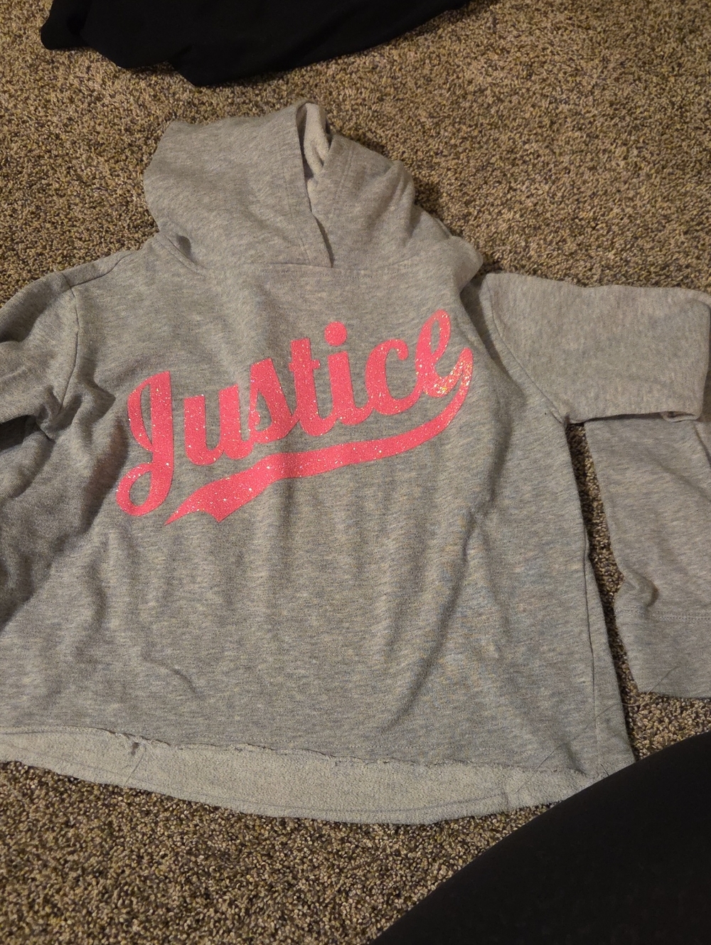 Justice Gray Hoodie with Pink Glitter Logo